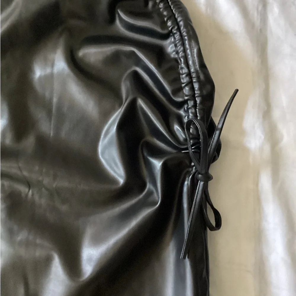 Black Faux Leather Mini Skirt with Side Drawstring